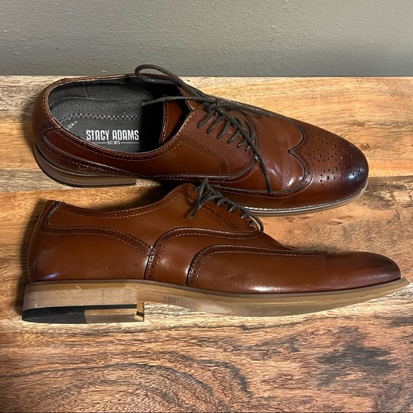 Stacy Adams Dunbar Tan Wingtip Oxfords 9W - Picture 8 of 13